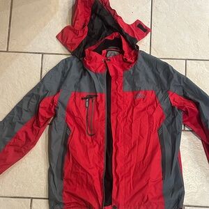 Red and Gray Hooded Jacket